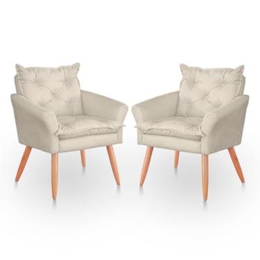 Imagem de Kit 02 Cadeira Poltrona para Sala e Quarto Confortável e Reforçada (Bege)