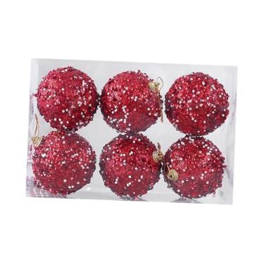 Imagem de Sclmgo Conjunto de 6 Bolas de Natal para Pendurar Na árvore, 8 Cm (3,15 Polegadas), Um Presente Atencioso para Noivados E Noivados, Lantejoulas Vermelhas, Tamanho real