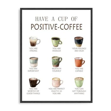 Imagem de Dazzlewall Pôster de arte de parede de café, Have a Cup of Positive Coffee Picture Print Inspirational Quotes Decoração de parede para café, bar, cantina, cozinha, sala de jantar, 30,5 x 40,6 cm, sem