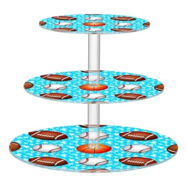 Imagem de Bolas de basquete de beisebol esportivas, suporte de cupcake para festa de chá, 3 camadas, redondo, acrílico, exibição, copo, torre de bolo, mesa, suporte de sobremesa, decoração de festa de chá, rosa
