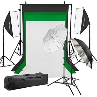 Imagem de Estúdio Completo 60x60 Softbox Luz Contínua 4 Pontos de Luz e Fundo Verde 110v