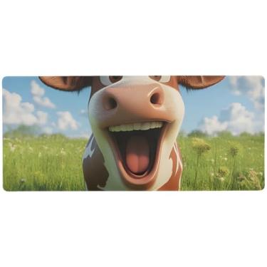 Imagem de Tapete de mouse para jogos empolgado com campo de vaca verde, macio, grande mousepad, 90 x 40 cm, superfície durável para movimentos precisos do mouse, base antiderrapante