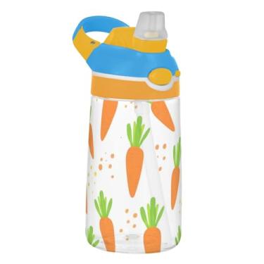 Imagem de Cute Carrots Garrafa de água branca infantil para escola, 473 ml, 473 ml, garrafa de água esportiva Tritan com canudo, copo infantil reutilizável portátil, alça de transporte