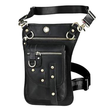Imagem de Le'aokuu Bolsa masculina de couro genuíno para atividades ao ar livre, esportiva, cintura alta, quadril, mensageiro, ombro caído, perna e coxa, bolsas femininas, 2141 1 preto, Medium, Vintage
