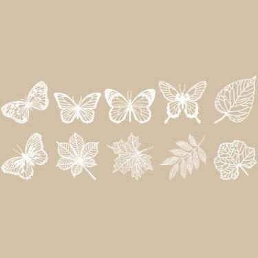 Imagem de 1 peça de 10 adesivos vintage de planta borboleta vazada – papel material de textura branca para decoração elegante