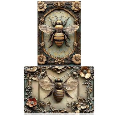 Imagem de Conjunto de placa de metal de abelha 3D, 2 peças, pôster vintage de estanho, design 3D, decoração de parede, para bar, café, restaurante, casa, cozinha, quarto, presente, 20 x 30 cm - abelha (estilo