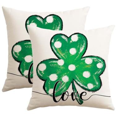 Imagem de Artscope Capas de almofada de trevo de Dia de São Patrício 50 x 50 cm, conjunto de 2, fronhas decorativas de trevo de bolinhas para sofá de casa