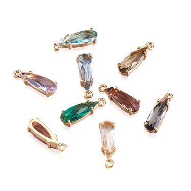 Imagem de Pingentes de vidro de gota facetada, pingentes, pingentes, pingentes, pingentes, de vidro em forma de lágrima com tom dourado, configurações abertas nas costas, para fazer joias, 14,5 x 4,5 x 4 mm