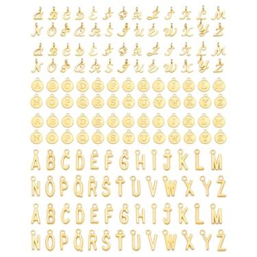 Imagem de 156 pingentes de letras do alfabeto, 3 estilos de pingentes de letras para fabricação de joias com 200 anéis de salto abertos, colar com pingente inicial, artesanato faça você mesmo, suprimentos para