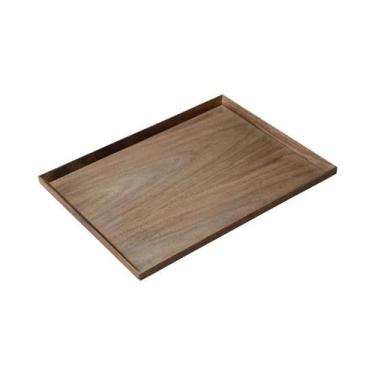 Imagem de Bandeja Retangular De Madeira De Noz Para Chá E Café, Bandeja Sólida P