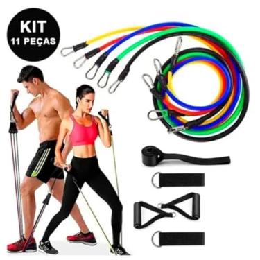 Imagem de Genérico Kit Elástico Extensor 11 Itens com Acessórios de Faixas Elásticas Ideal para Musculação, Funcional, Pilates, Fisioterapia e Exercício em Casa
