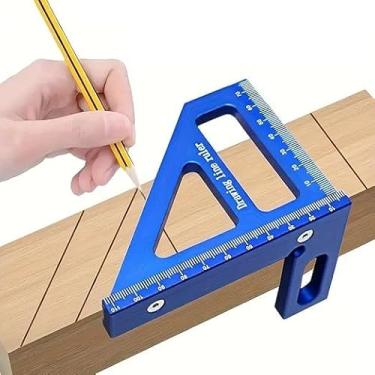 Imagem de Régua multiangular de liga de alumínio 3 em 1, quadrado e transferidor de madeira de 45/90 graus, ferramenta de medição de precisão para carpintaria e projetos DIY (azul)