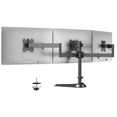 Imagem de Suporte de monitor triplo, suporte de movimento totalmente ajustável pesado para 3 telas de até 68 cm, suporte de mesa independente com gerenciamento de base e cabos, capacidade de peso de 10 kg por