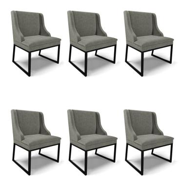 Imagem de Cadeira Sala De Jantar Industrial Preto Kit 6 Liz Linho D03 - D'rossi Grafite