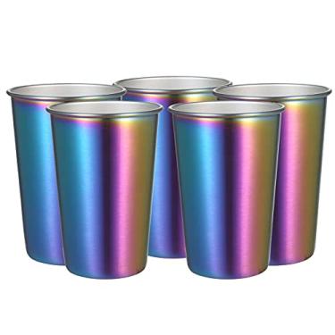 Imagem de 5 Pack 500ML Copo de Aço Inoxidável Café para Festas Metal Colorido com Boca Larga Frio e Calor Inquebrável Uso Interno