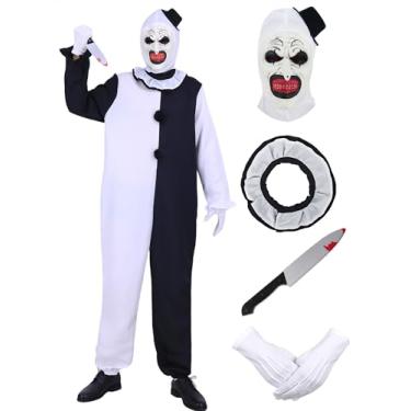 Imagem de RKKVQP Conjunto de fantasias de Halloween para cosplay de palhaço masculino com máscara e luvas faca RK019XL
