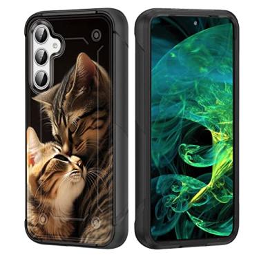 Imagem de wiaekosef Capa para Galaxy A54 5G, PC rígido de camada dupla resistente e silicone macio resistente à prova de choque capa protetora para Samsung Galaxy A54 5G 6,4 polegadas, mãe gato beijando seu gatinho