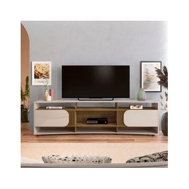 Imagem de Rack Artely Elegance com 2 Portas, 7 Nichos, 220cm de Largura, ideal para TVs de até 86’’ Off White