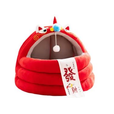 Imagem de Bothyi Cama para gatos de interior, toca para cães pequenos, decoração de Ano, canil compacto de pelúcia macia, esconderijo para filhotes, S