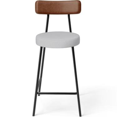 Imagem de Kit 06 Banquetas Baixa Cozinha Sala De Jantar Milão L02 Couríssimo Marrom Linho Cinza - Lyam Decor