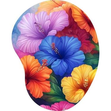 Imagem de Mouse Pad Ergonômico Gota Hibiscos Coloridos Vibrantes