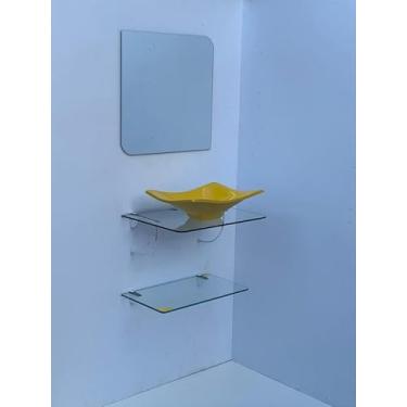 Imagem de Kit Cuba Espelho e Prateleira de Vidro para Banheiro 53cm (Amarelo)