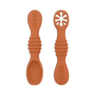 Imagem de Conjunto De Talheres De Silicone Macio Para Bebês, Colher E Garfo, Gra