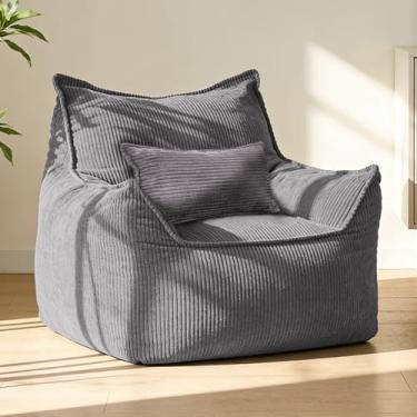 Imagem de Tycdiose Cadeiras de pufe grandes com enchimento de esponja triturada de memória para adultos e adolescentes, poltrona de sofá grande de veludo cotelê confortável para leitura, quarto, sala de estar