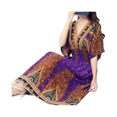 Imagem de Vestido Midi Boêmio Com Decote Em V Colorido Para Mulheres, Moda Chic 