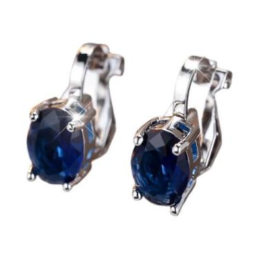 Imagem de Brincos De Clipe Oval Azul Com Zircônia Arco-Íris Para Mulheres, Joias