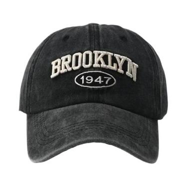 Imagem de Boné Snapback Vintage Preto Verde Lavado Com Bordado Brooklyn Para Hom