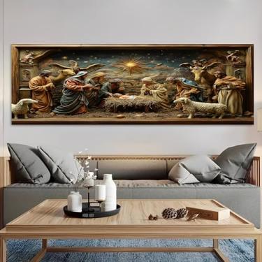 Imagem de Arte de parede em tela rústica vintage de presépio - Pôster sem moldura de 30 x 91 cm - Ideia de presente para decoração de casa e escritório para sala de estar, quarto, cozinha e café