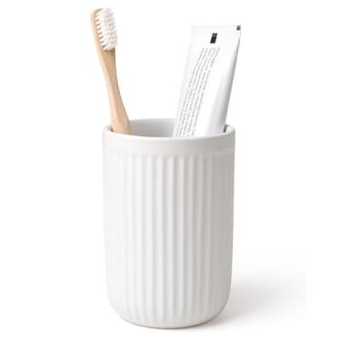 Imagem de BosilunLife Suporte de escova de dentes de cerâmica - Suporte de escova de dentes de banheiro de 340 g, porta-escovas de dentes, copos de copo reutilizáveis, copo de enxaguante bucal pequeno suporte