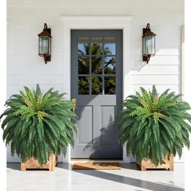 Imagem de 122 cm 96 folhas grandes de samambaias falsas - conjunto de 2 plantas artificiais ao ar livre, samambaias artificiais resistentes a UV para ambientes externos, plantas falsas realistas de Boston para