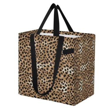 Imagem de SEHANY Sacolas de compras reutilizáveis com estampa de leopardo marrom com alças reforçadas, bolsa de compras de lona dobrável à prova d'água de grande capacidade para viagem, cozinha, praia