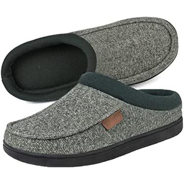Imagem de ULTRAIDEAS Pantufas masculinas aconchegantes de camurça com espuma viscoelástica e forro felpudo como lã, sem cadarço, sapatos para casa com sola de borracha antiderrapante, Verde militar, 9-10