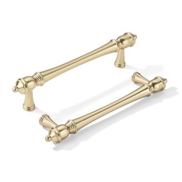 Imagem de khtumeware Pacote com 2 puxadores de armário dourado antigo central de 5 polegadas (128 mm) para armário sólido resistente para gavetas, ferragens adequadas para cozinhas, banheiros e penteadeiras
