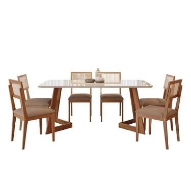 Imagem de Mesa Para Sala De Jantar Caju 1,80 Com 6 Cadeiras Palmas Madeira/Offwhite/Linho Bege