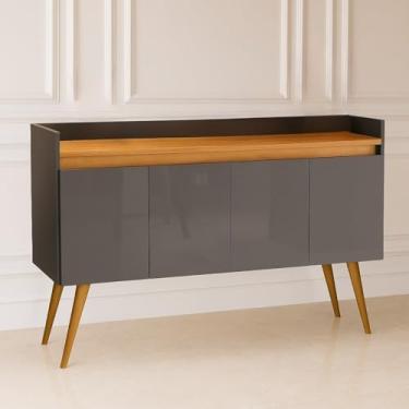 Imagem de Casa dos Móveis Aparador Buffet Cantinho do Café - 4 Portas, Design Retrô com Pés Palito, Diversas Cores, Ideal para Sala e Cozinha Brasileira (Onix/Madeirado)