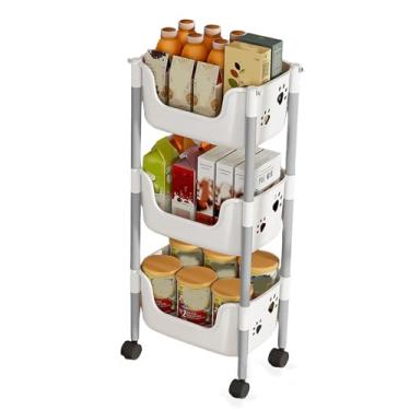 Imagem de Yosoo Carrinho de Rolamento de 3 Camadas, Organizador de Armazenamento de Design Em Formato de Urso Com 3 Prateleiras Abertas, Carrinho Utilitário de Plástico PP para Sala de (camadas branco cinza)