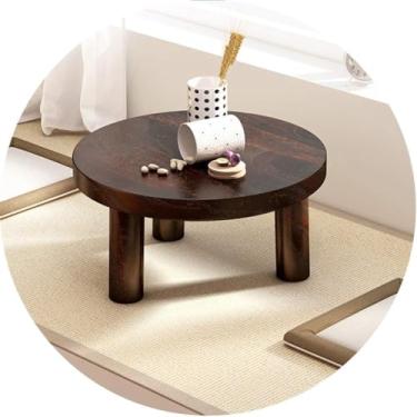 Imagem de UINGBPXT Mesas de café redondas mesas de sofá, mesa baixa de madeira sólida, mesa de varanda de estilo japonês, mesas de chão simples, mesa de chá vintage