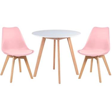 Imagem de Loft7, Kit - Mesa redonda 80 cm branco + 2 cadeiras Leda rosa claro