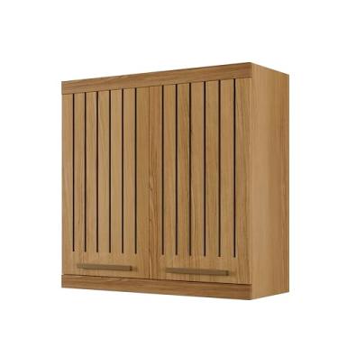 Imagem de Armário Aéreo Gold 80cm 2 Portas Ripadas em MDF – Design Moderno, Prateleira Interna, Ideal para Cozinha e Área Gourmet (Cinamomo/Ripado)