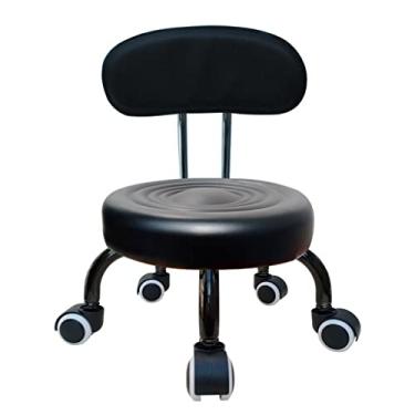 Imagem de SGeneE Banqueta de cadeira baixa com rodas, banquinho otomano, banco de rolo curto com rodas giratórias universais de couro, pequenos bancos pequenos na roda, preto (preto)