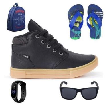 Imagem de Tênis Botinha Infantil Masculino Casual Cano Alto Confortavel + Mochila + Chinelo + Oculos + Relogio-Masculino