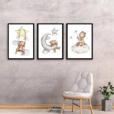 Imagem de Kit 3 Quadros Quarto De Bebê Ursinhos 45X34Cm - Com Vidro