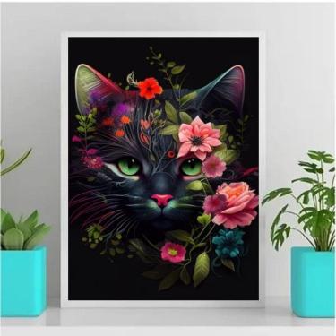 Imagem de Quadro Decorativo Cute Cat 33x24cm - Vidro - Madeira Branca