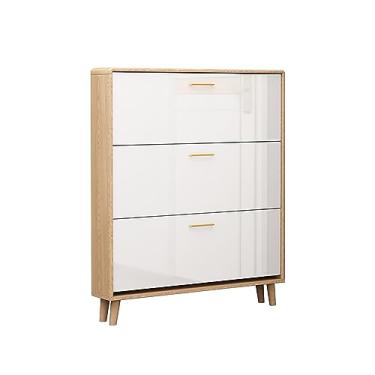 Imagem de Armário organizador de sapatos estreito para entrada com 3 gavetas dobráveis, sapateira independente, unidade organizadora de armário de armazenamento de sapatos, para tênis, sapatos de couro, salto