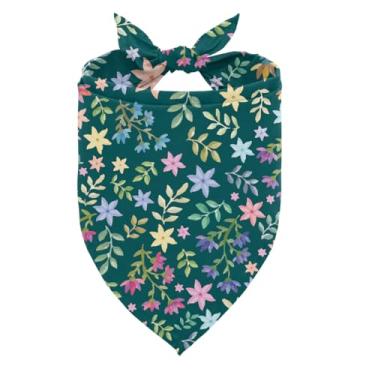 Imagem de Cachecol triângulo floral para animais de estimação em aquarela, bandana de primavera e férias, acessórios florais fofos, presente para amantes de cães, cachecol triangular ajustável e confortável