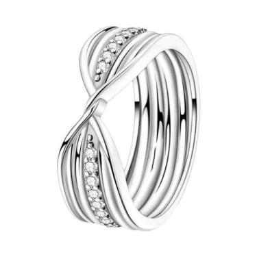 Imagem de Anel Feminino De Prata Esterlina 925 Com Mini Snoopy, Diamante Rosa De